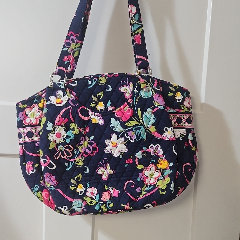 Vera Bradley Ribbobs For Breast Cancer Blue and Pink Floral Shoulder Bag
